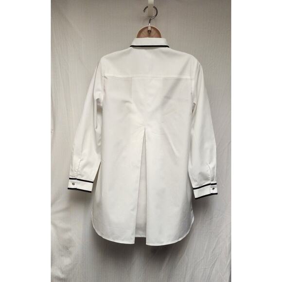 Chico's White/Black Button Up No Iron Contrast Trim Tunic Blouse Size US 4-6P - Picture 7 of 10